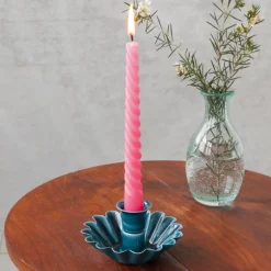 Bougeoir fleur en coupe en émail - Bleu