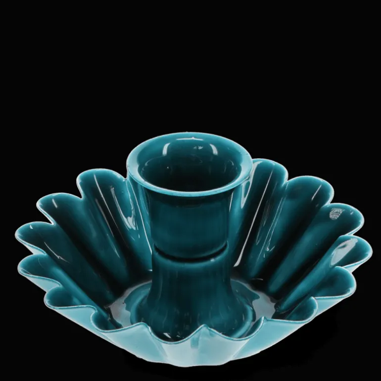 Bougeoir fleur en coupe en émail - Bleu