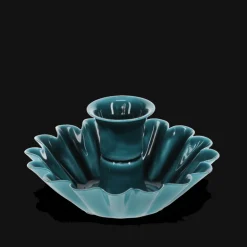 Bougeoir fleur en coupe en émail - Bleu
