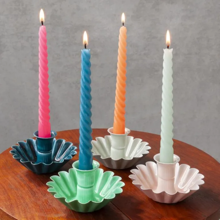 Bougeoir fleur en coupe en émail - Bleu