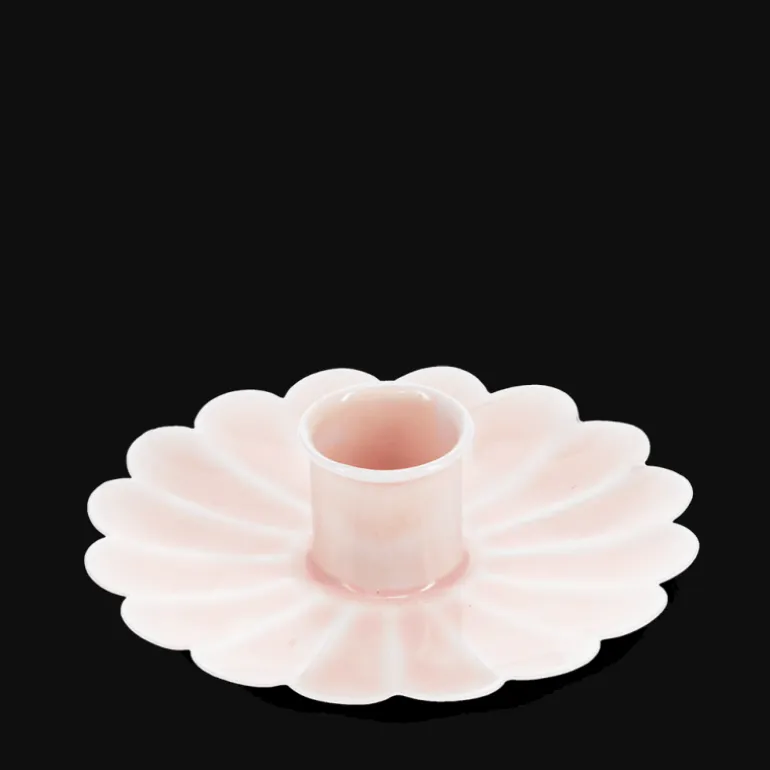 Bougeoir fleur plat en émail - Rose