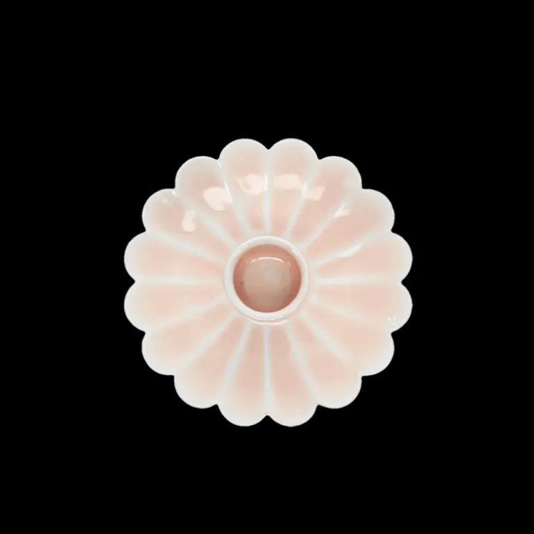 Bougeoir fleur plat en émail - Rose